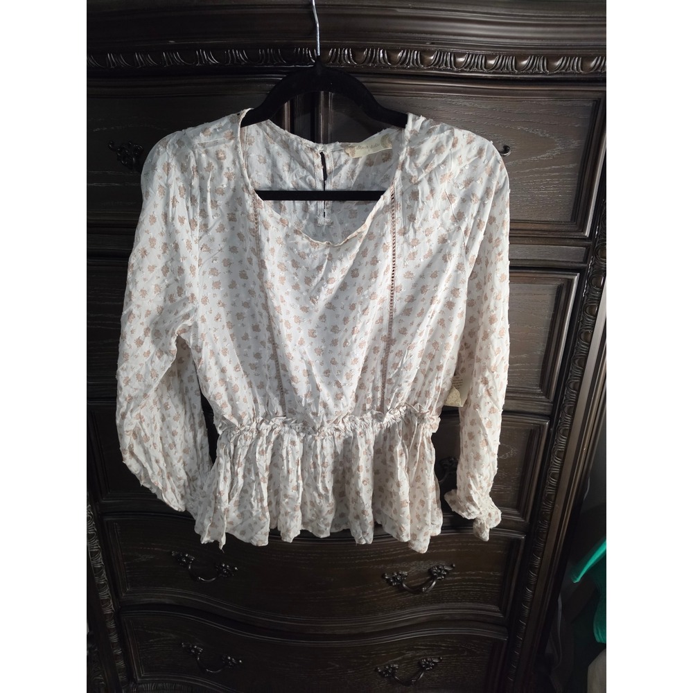 Altar'd State Floral Peplum Blouse Ivory Multi Smocked Waist NTC0507 Small